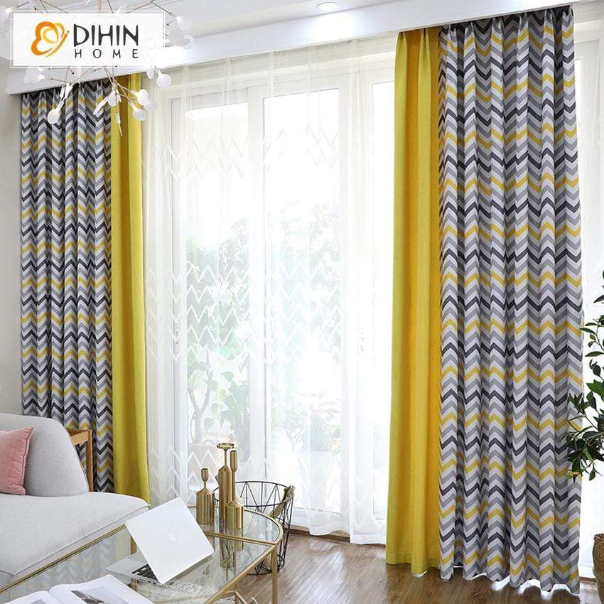 DIHINHOME Home Textile Modern Curtain DIHIN HOME Nordic Spliced Curtains，Blackout Grommet Window Curtain for Living Room ,52x63-inch,1 Panel