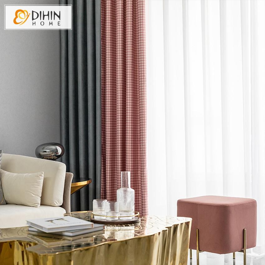 DIHIN HOME Northern European Houndstooth Printed,Blackout Grommet Window Curtain for Living Room ,52x63-inch,1 Panel