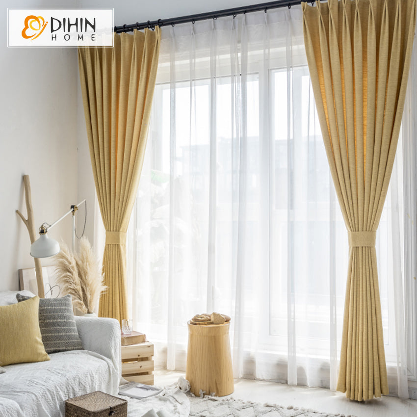 DIHIN HOME Northern European Thickened Goose Yellow Curtains,Blackout Grommet Window Curtain for Living Room ,52x63-inch,1 Panel