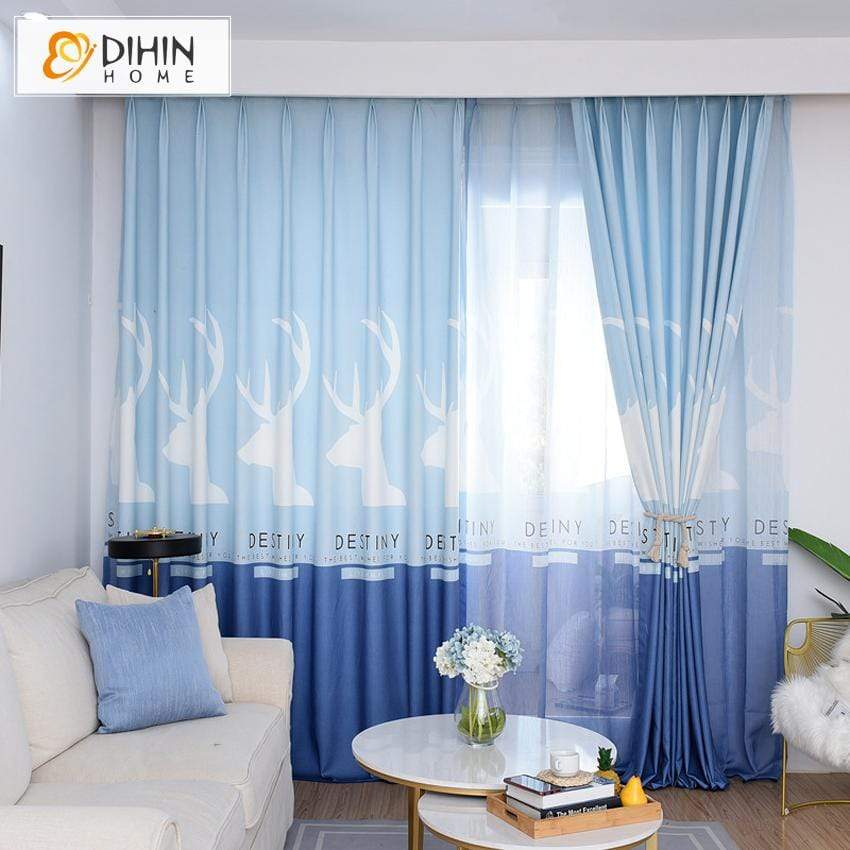 DIHINHOME Home Textile Modern Curtain DIHIN HOME Nortic Deer Printed Curtains,Blackout Grommet Window Curtain for Living Room ,52x63-inch,1 Panel