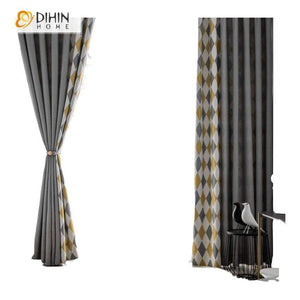 DIHINHOME Home Textile Modern Curtain DIHIN HOME Nortic Geometric Spliced Curtains，Blackout Grommet Window Curtain for Living Room ,52x63-inch,1 Panel