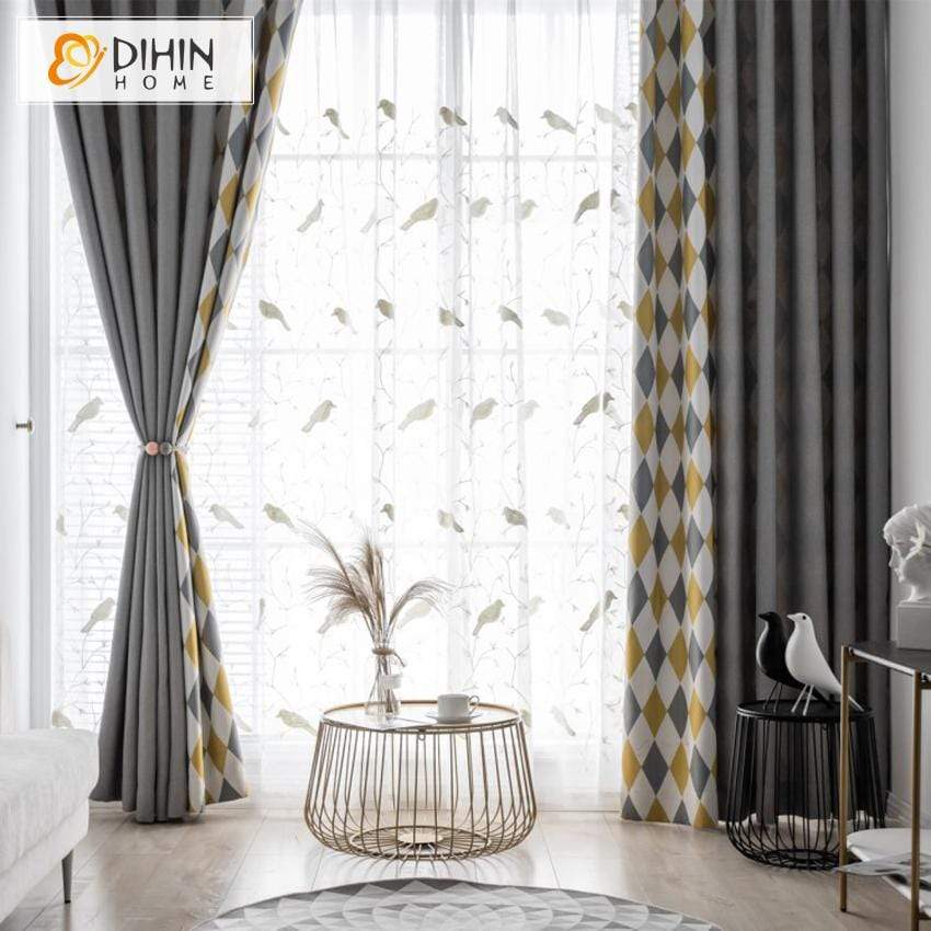 DIHINHOME Home Textile Modern Curtain DIHIN HOME Nortic Geometric Spliced Curtains，Blackout Grommet Window Curtain for Living Room ,52x63-inch,1 Panel