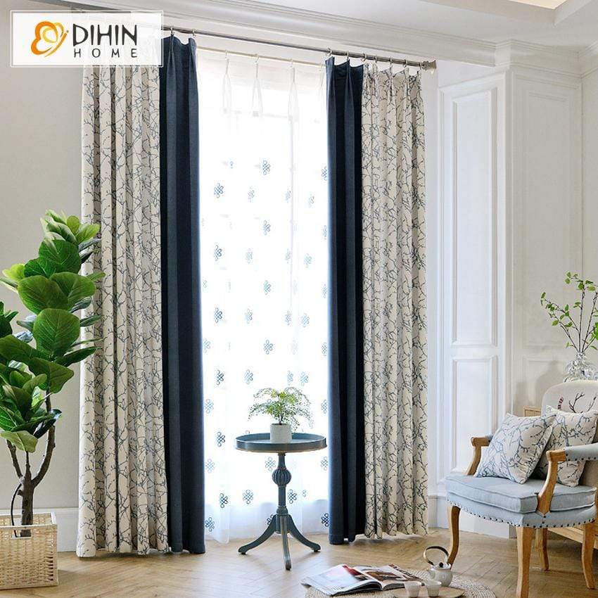 DIHINHOME Home Textile Modern Curtain DIHIN HOME Nortic Retro Abstract Spliced Curtains，Blackout Grommet Window Curtain for Living Room ,52x63-inch,1 Panel