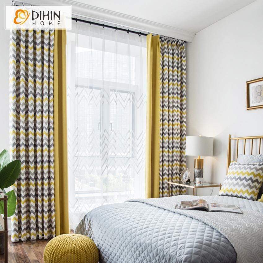 DIHINHOME Home Textile Modern Curtain DIHIN HOME Nortic Striped Style Spliced Curtains，Blackout Grommet Window Curtain for Living Room ,52x63-inch,1 Panel