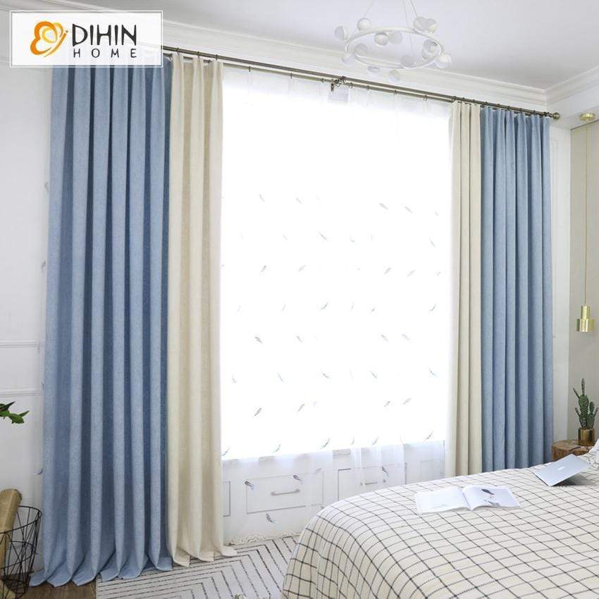 DIHINHOME Home Textile Modern Curtain DIHIN HOME Ordinary Blue and White Printed,Blackout Grommet Window Curtain for Living Room ,52x63-inch,1 Panel