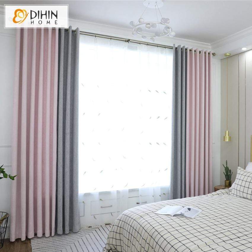 DIHINHOME Home Textile Modern Curtain DIHIN HOME Ordinary Pink and Grey Printed,Blackout Grommet Window Curtain for Living Room ,52x63-inch,1 Panel