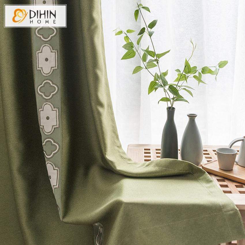 DIHINHOME Home Textile Modern Curtain DIHIN HOME Ordinary White Pattern Embroidered,Blackout Grommet Window Curtain for Living Room ,52x63-inch,1 Panel