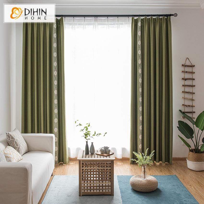 DIHINHOME Home Textile Modern Curtain DIHIN HOME Ordinary White Pattern Embroidered,Blackout Grommet Window Curtain for Living Room ,52x63-inch,1 Panel