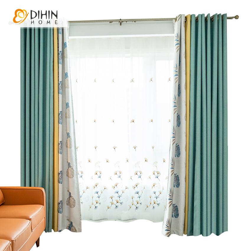 DIHIN HOME Pastoral Banana Leaves Printed Curtain ,Blackout Curtains Grommet Window Curtain for Living Room ,52x84-inch,1 Panel