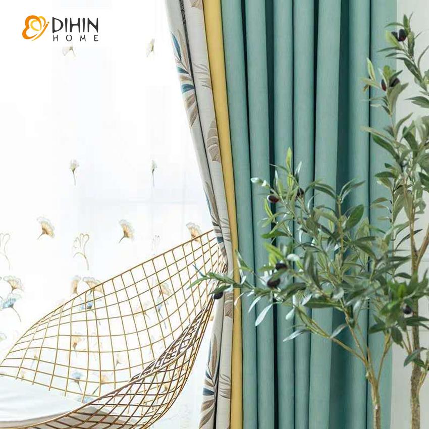 DIHIN HOME Pastoral Banana Leaves Printed Curtain ,Blackout Curtains Grommet Window Curtain for Living Room ,52x84-inch,1 Panel