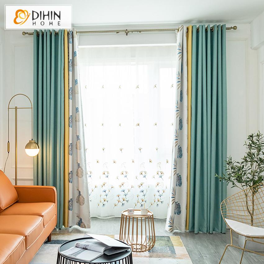 DIHIN HOME Pastoral Banana Leaves Printed Curtain ,Blackout Curtains Grommet Window Curtain for Living Room ,52x84-inch,1 Panel