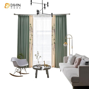 DIHINHOME Home Textile Modern Curtain DIHIN HOME Pastoral Flowers Spliced Curtains，Blackout Grommet Window Curtain for Living Room ,52x63-inch,1 Panel