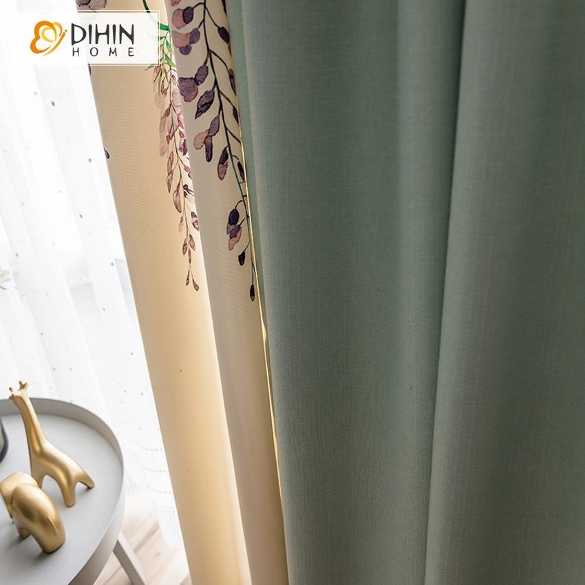 DIHINHOME Home Textile Modern Curtain DIHIN HOME Pastoral Flowers Spliced Curtains，Blackout Grommet Window Curtain for Living Room ,52x63-inch,1 Panel