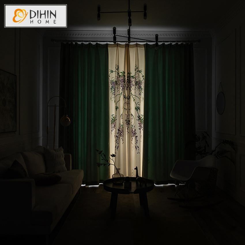 DIHINHOME Home Textile Modern Curtain DIHIN HOME Pastoral Flowers Spliced Curtains，Blackout Grommet Window Curtain for Living Room ,52x63-inch,1 Panel