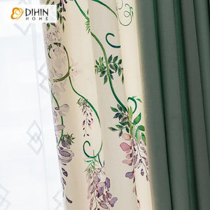 DIHINHOME Home Textile Modern Curtain DIHIN HOME Pastoral Flowers Spliced Curtains，Blackout Grommet Window Curtain for Living Room ,52x63-inch,1 Panel