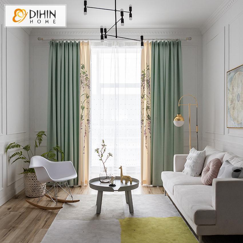 DIHINHOME Home Textile Modern Curtain DIHIN HOME Pastoral Flowers Spliced Curtains，Blackout Grommet Window Curtain for Living Room ,52x63-inch,1 Panel