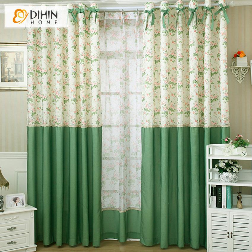 DIHIN HOME Pastoral Foral Printed Curtains,Blackout Grommet Window Curtain for Living Room ,52x63-inch,1 Panel