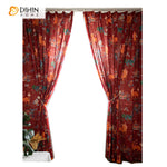DIHINHOME Home Textile Modern Curtain DIHIN HOME Pastoral Retro Linen Brick Red Printed,Blackout Grommet Window Curtain for Living Room,1 Panel