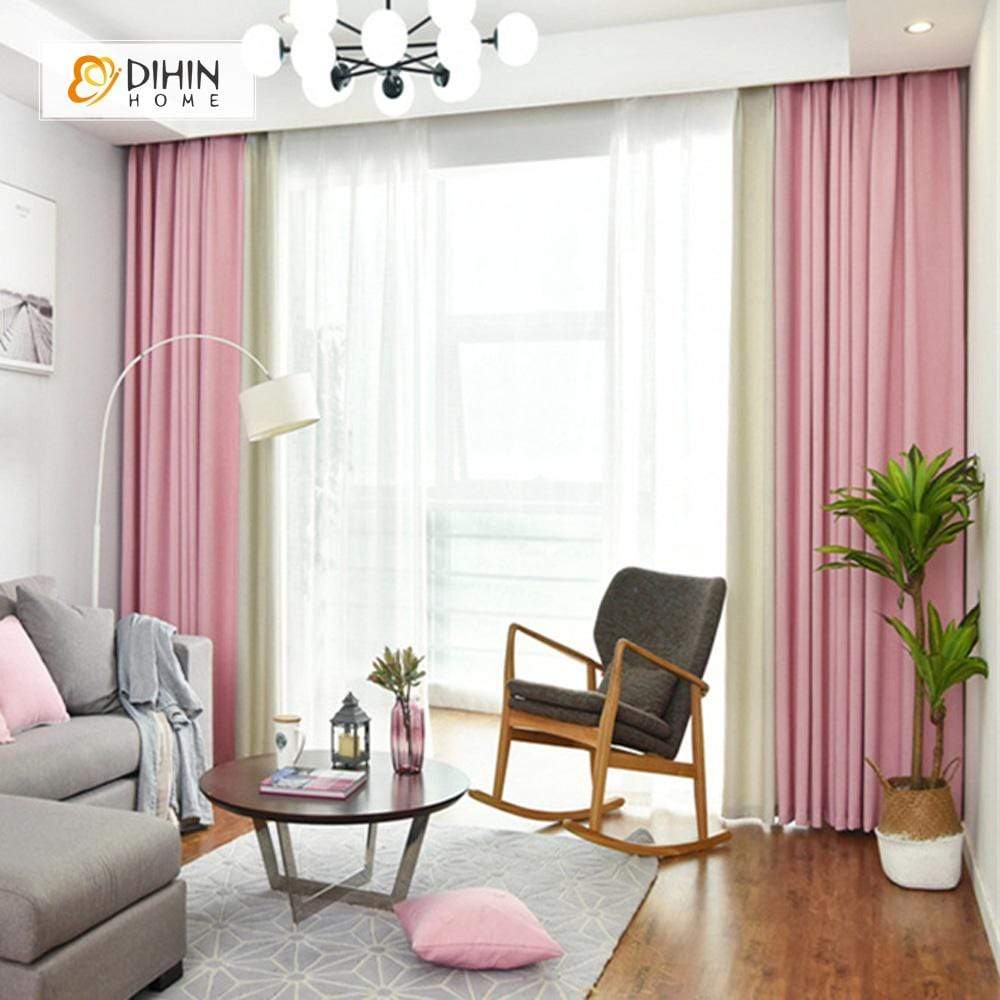 DIHINHOME Home Textile Modern Curtain DIHIN HOME Pink and Beige Printed，Blackout Grommet Window Curtain for Living Room ,52x63-inch,1 Panel