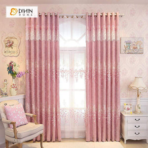 DIHINHOME Home Textile Modern Curtain DIHIN HOME Pink Love Embroidered ,Blackout Grommet Window Curtain for Living Room ,52x63-inch,1 Panel