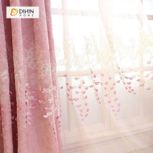 DIHINHOME Home Textile Modern Curtain DIHIN HOME Pink Love Embroidered ,Blackout Grommet Window Curtain for Living Room ,52x63-inch,1 Panel