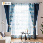 DIHINHOME Home Textile Modern Curtain DIHIN HOME Pixel style Blue Brown Stripes Printed，Blackout Grommet Window Curtain for Living Room ,52x63-inch,1 Panel