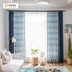 DIHINHOME Home Textile Modern Curtain DIHIN HOME Pixel style Blue Grey Stripes Printed，Blackout Grommet Window Curtain for Living Room ,52x63-inch,1 Panel