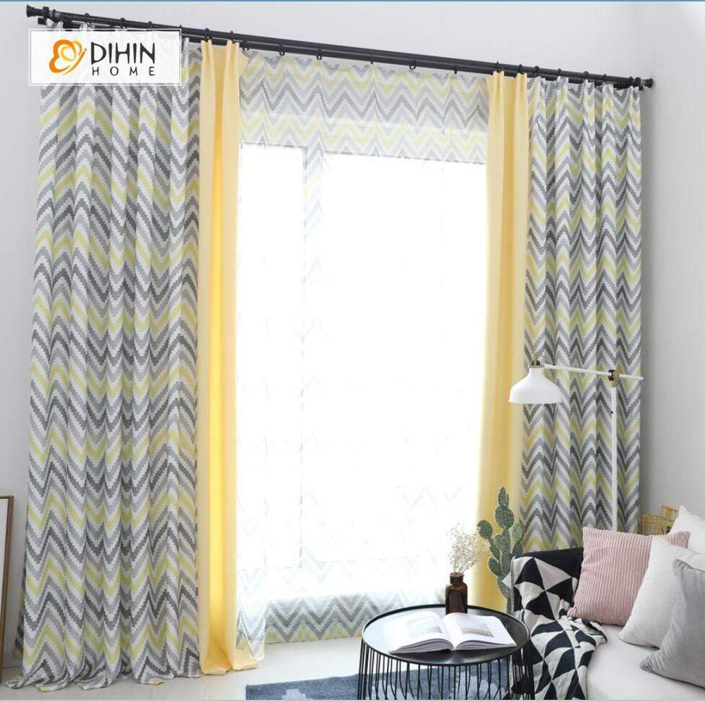 DIHINHOME Home Textile Modern Curtain DIHIN HOME Pixel style Yellow Black Stripes Printed，Blackout Grommet Window Curtain for Living Room ,52x63-inch,1 Panel