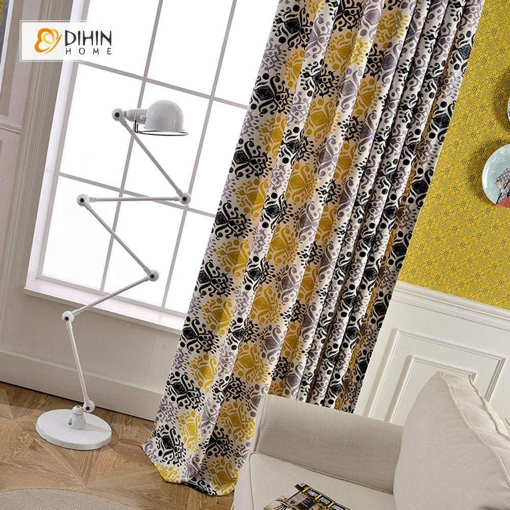 DIHINHOME Home Textile Modern Curtain DIHIN HOME Printed Geometric Curtain ,Cotton Linen ,Blackout Grommet Window Curtain for Living Room ,52x63-inch,1 Panel