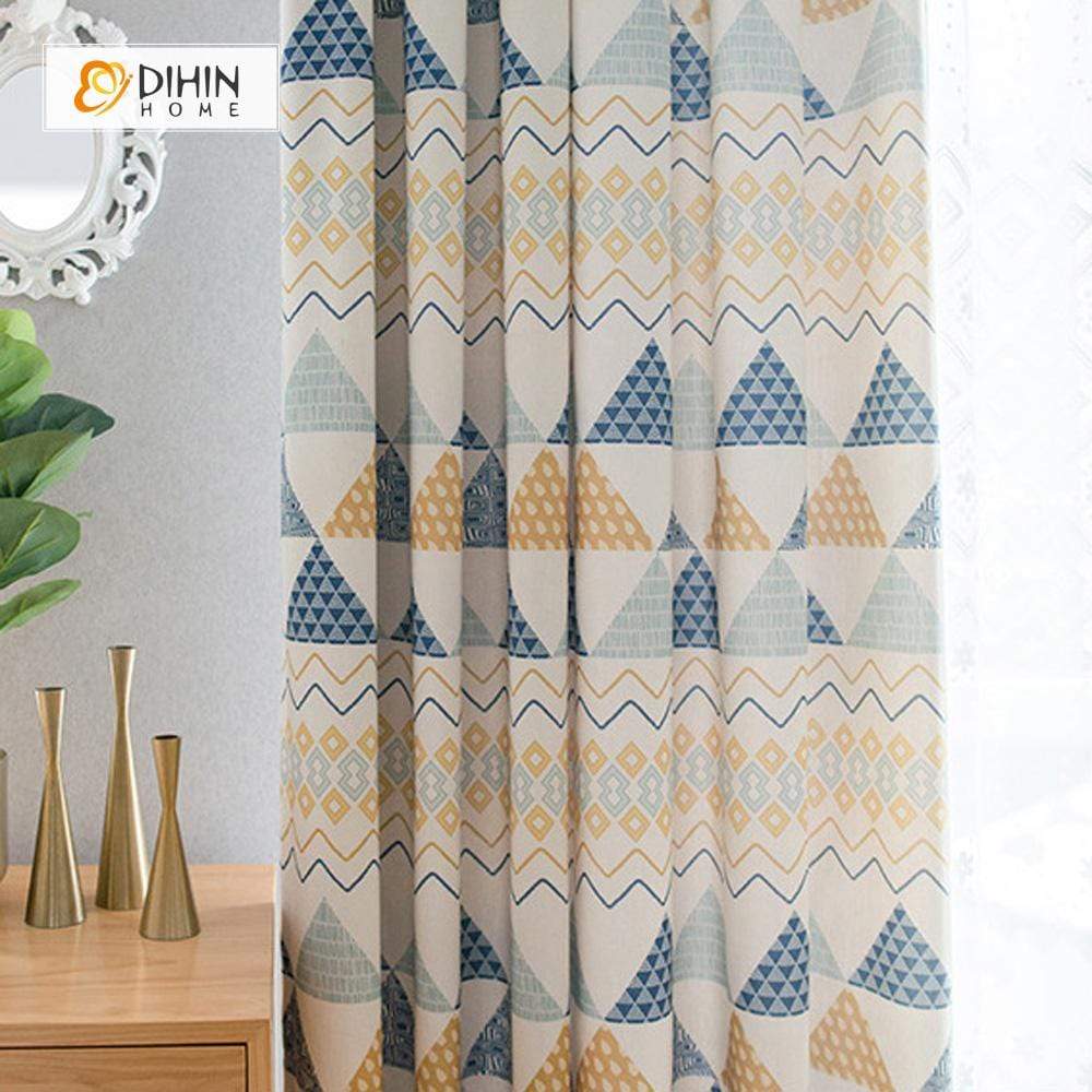DIHINHOME Home Textile Modern Curtain DIHIN HOME Printed Geometric Style ,Cotton Linen ,Blackout Grommet Window Curtain for Living Room ,52x63-inch,1 Panel