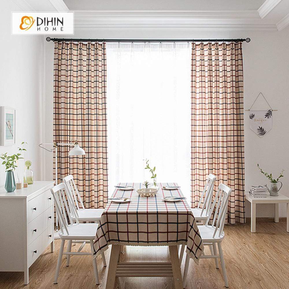 DIHINHOME Home Textile Modern Curtain DIHIN HOME Red and Brown Lines Printed，Blackout Grommet Window Curtain for Living Room ,52x63-inch,1 Panel