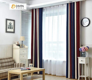 DIHINHOME Home Textile Modern Curtain DIHIN HOME Red Blue Beige Printed，Blackout Grommet Window Curtain for Living Room ,52x63-inch,1 Panel
