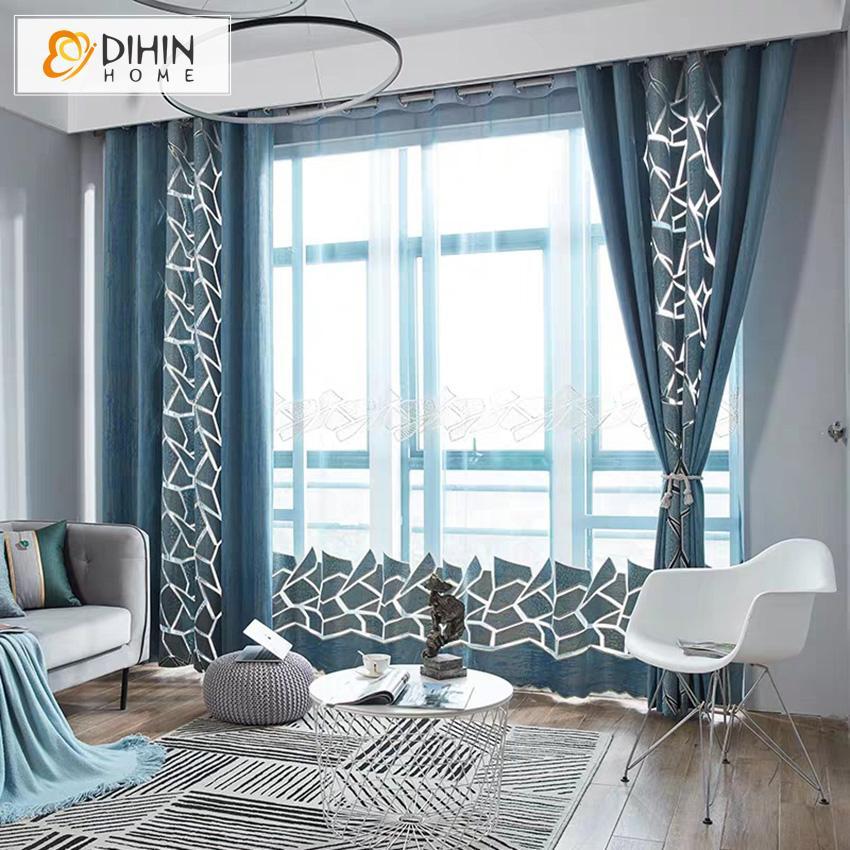 DIHIN HOME Retro Abstract Geometric Line Pattern Blue Fashion Curtains,Blackout Grommet Window Curtain for Living Room ,52x63-inch,1 Panel