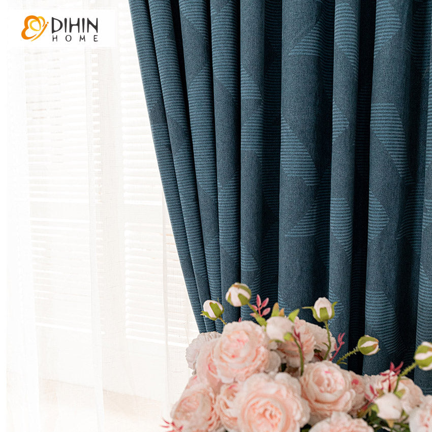 DIHIN HOME Retro Blue Jacquard Curtains,Grommet Window Curtain for Living Room ,52x63-inch,1 Panel