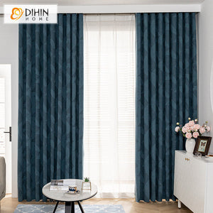 DIHINHOME Home Textile Modern Curtain DIHIN HOME Retro Blue Jacquard Curtains,Grommet Window Curtain for Living Room ,52x63-inch,1 Panel