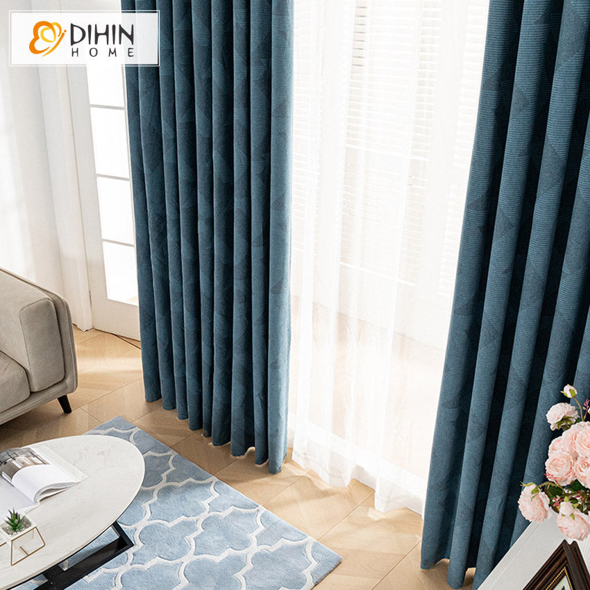 DIHINHOME Home Textile Modern Curtain DIHIN HOME Retro Blue Jacquard Curtains,Grommet Window Curtain for Living Room ,52x63-inch,1 Panel