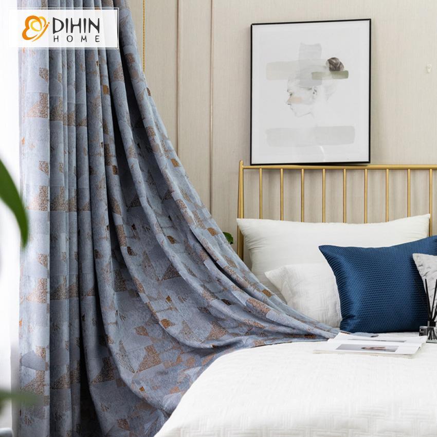 DIHIN HOME Retro Geometry Thickness Fabric Blackout Curtains ,Cotton Linen ,Blackout Grommet Window Curtain for Living Room ,52x63-inch,1 Panel