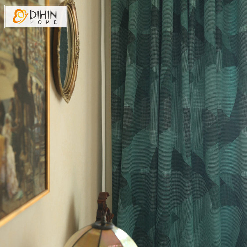 DIHINHOME Home Textile Modern Curtain DIHIN HOME Retro High-grade Thickened Geometric Jacquard,Blackout Grommet Window Curtain for Living Room ,52x63-inch,1 Panel