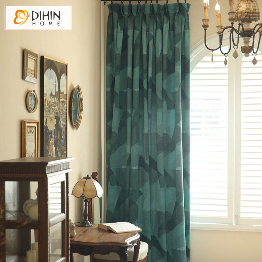 DIHINHOME Home Textile Modern Curtain DIHIN HOME Retro High-grade Thickened Geometric Jacquard,Blackout Grommet Window Curtain for Living Room ,52x63-inch,1 Panel