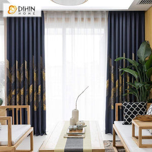 DIHINHOME Home Textile Modern Curtain DIHIN HOME Retro Jacquard Curtain ,Cotton Linen ,Blackout Grommet Window Curtain for Living Room ,52x63-inch,1 Panel