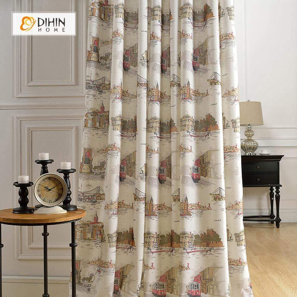 DIHINHOME Home Textile Modern Curtain DIHIN HOME Retro Transportation Printed，Blackout Grommet Window Curtain for Living Room ,52x63-inch,1 Panel