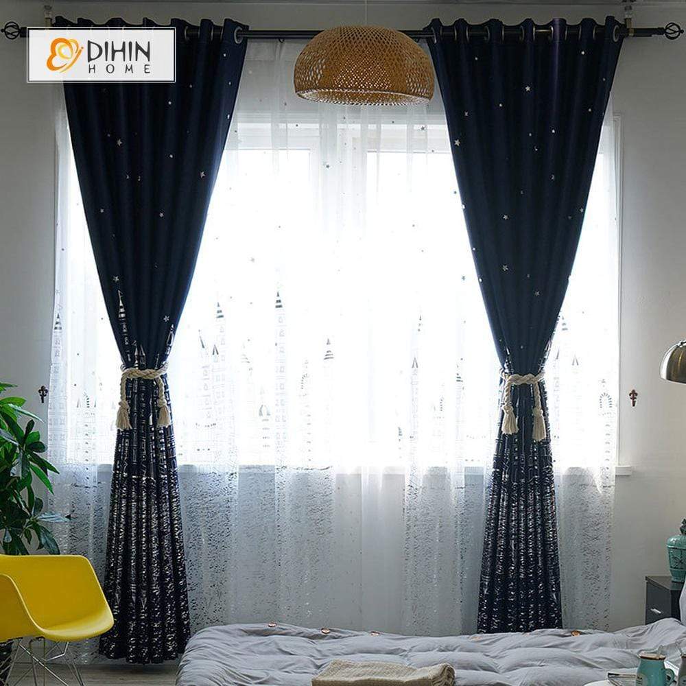 DIHINHOME Home Textile Modern Curtain DIHIN HOME Silvery City Printed，Blackout Grommet Window Curtain for Living Room ,52x63-inch,1 Panel