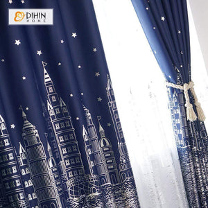 DIHINHOME Home Textile Modern Curtain DIHIN HOME Silvery City Printed，Blackout Grommet Window Curtain for Living Room ,52x63-inch,1 Panel