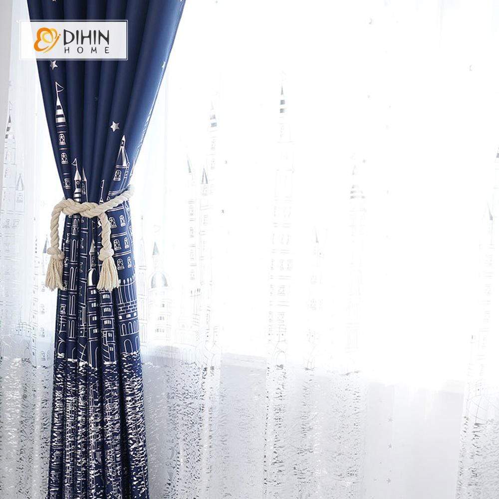 DIHINHOME Home Textile Modern Curtain DIHIN HOME Silvery City Printed，Blackout Grommet Window Curtain for Living Room ,52x63-inch,1 Panel