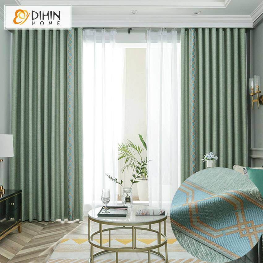 DIHIN HOME Simple Green Color High Quality Blackout Curtains With Lace,Cotton Linen,Blackout Grommet Window Curtain for Living Room ,52x63-inch,1 Panel Roman Shades Window Curtains Curtains Window Blinds Curtains Drapes linen drapery curtains and drapes windows drapes custom curtains blackout curtains curtains for living room window shades sheer curtains curtain fabric window treatments custom drapery