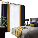 DIHIN HOME Simple Modern High Quality Cotton Linen Blue and Yellow Printed,Blackout Grommet Window Curtain for Living Room ,52x63-inch,1 Panel