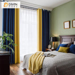 DIHIN HOME Simple Modern High Quality Cotton Linen Blue and Yellow Printed,Blackout Grommet Window Curtain for Living Room ,52x63-inch,1 Panel