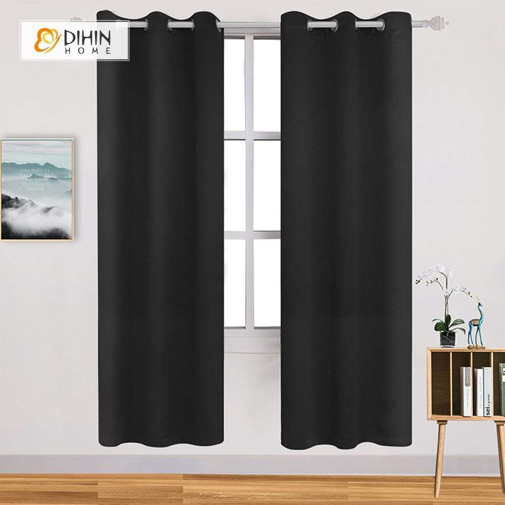 DIHINHOME Home Textile Modern Curtain DIHIN HOME Simple Solid Black Printed，Blackout Grommet Window Curtain for Living Room ,52x63-inch,1 Panel