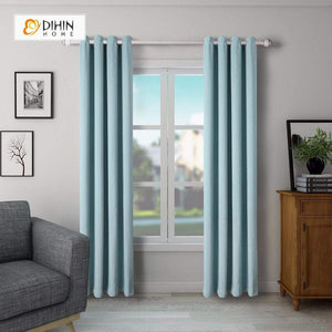 DIHINHOME Home Textile Modern Curtain DIHIN HOME SImple Solid Blue Printed，Blackout Grommet Window Curtain for Living Room ,52x63-inch,1 Panel