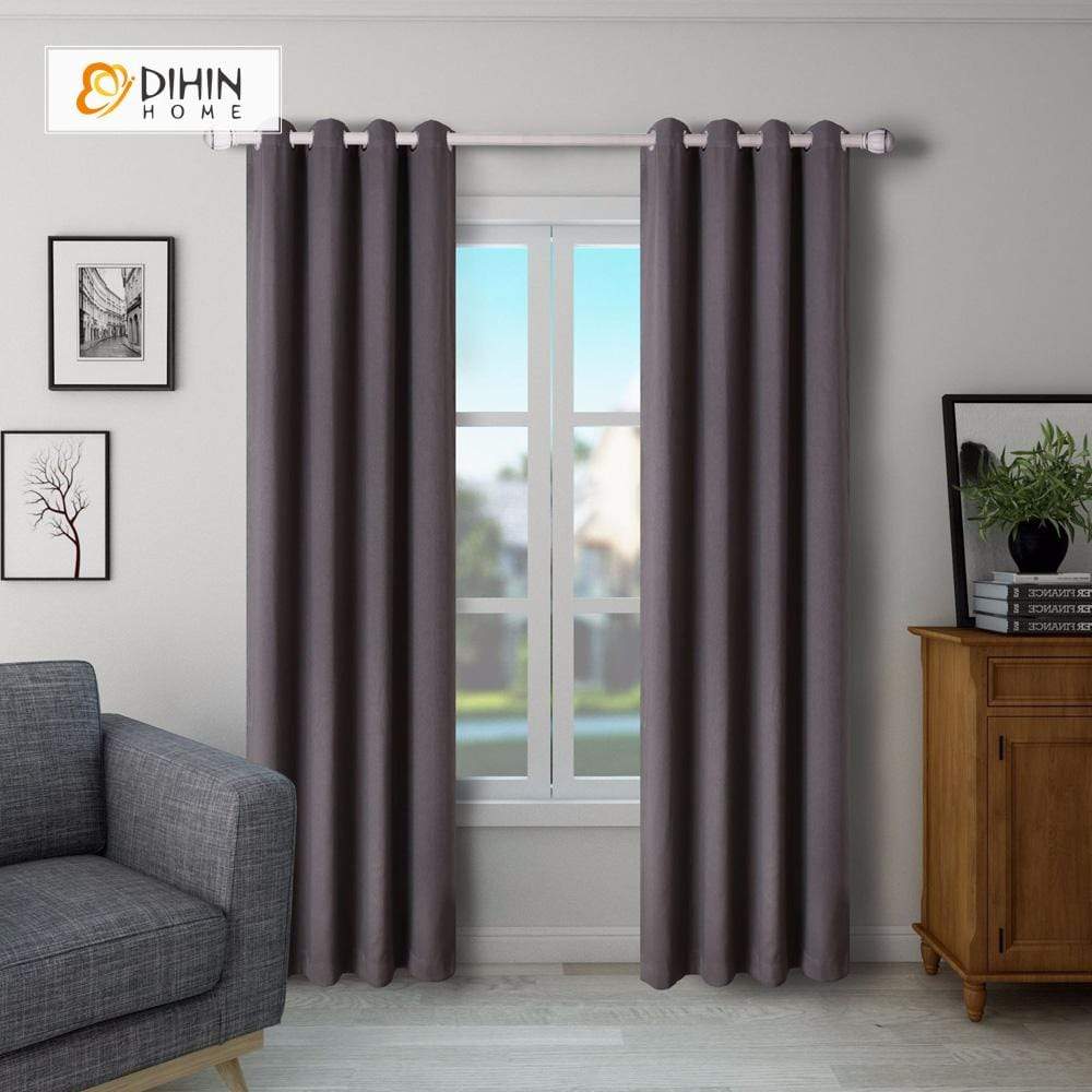 DIHINHOME Home Textile Modern Curtain DIHIN HOME SImple Solid Brown Printed，Blackout Grommet Window Curtain for Living Room ,52x63-inch,1 Panel